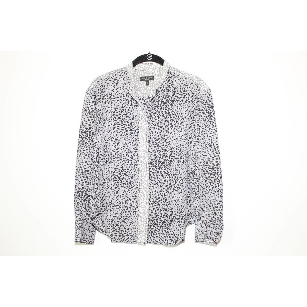 Rag & Bone Christie Silk Top Animal Cheetah Print Button Blouse Gray XS H14190 - Picture 2 of 16